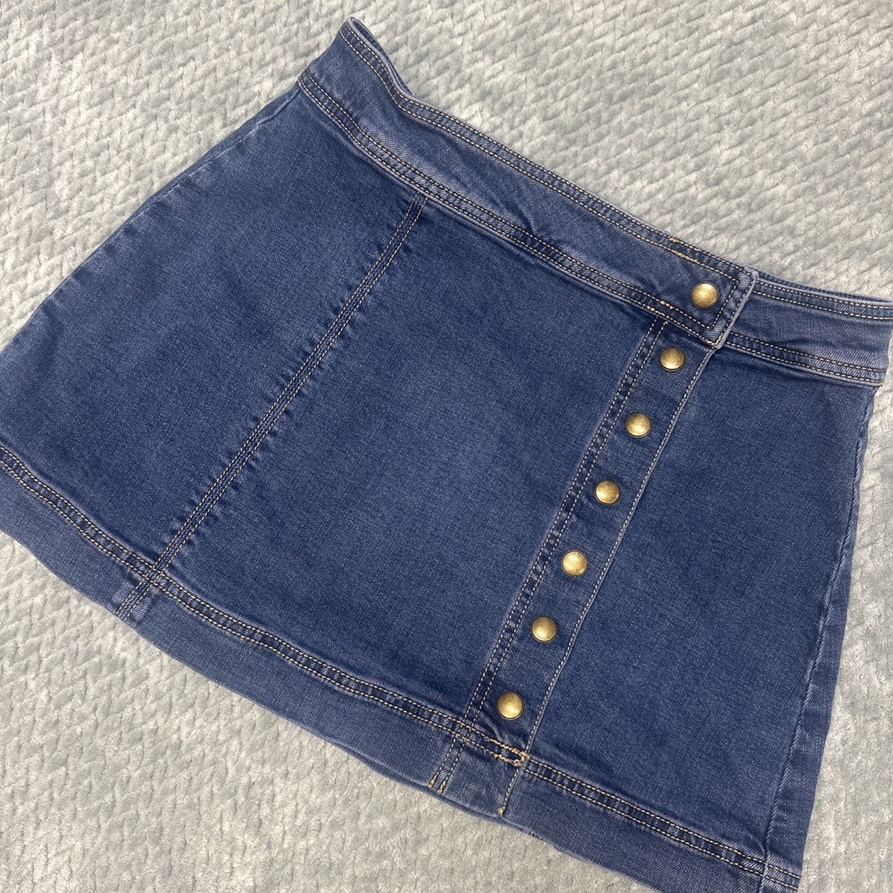 Free People Denim Mini Skirt Women's 6 Button Front Boho‎ Jean Country Cowgirl